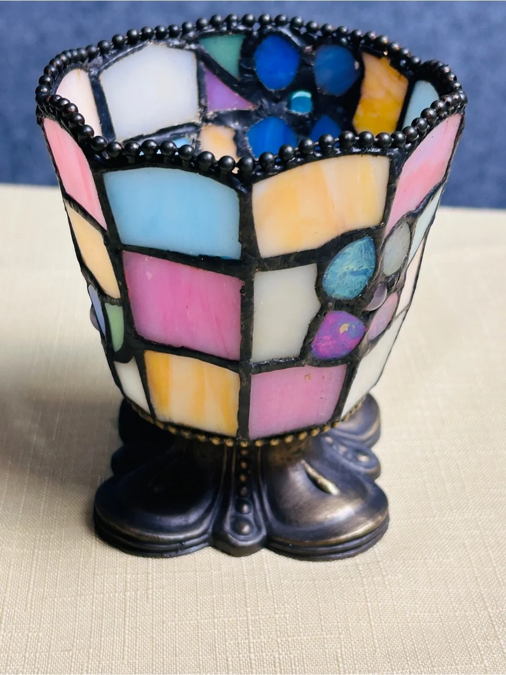 VTG PartyLite Hydrangea Tiffany-Style Stained Glass Whimsy Votive Candle Holder